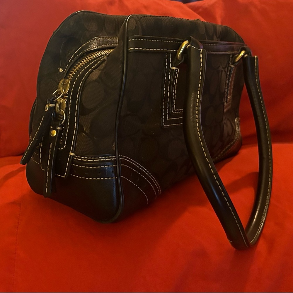 Coach Black Signature Canvas and Leather Satchel Black